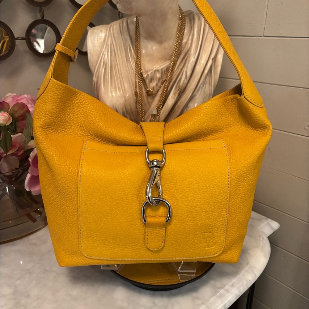 EUC COA Dooney & Bourke Yellow Leather Hobo Shoulder Bag - Picture 3 of 13